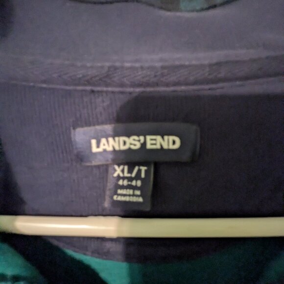 Lands End men's quarter zip - blue and green plaid - size XLT - Picture 4 of 5